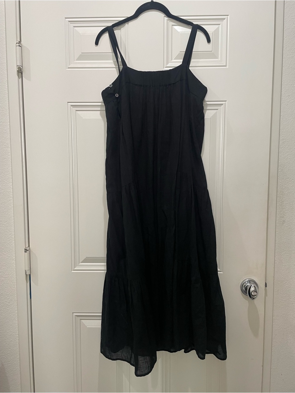 Jenni Kayne Midi Dress MEDIUM Black Cotton Linen Tiered Quiet Luxury Minimal - Picture 6 of 6